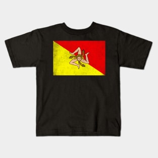 Siciliy / Vintage Look Flag Design Kids T-Shirt